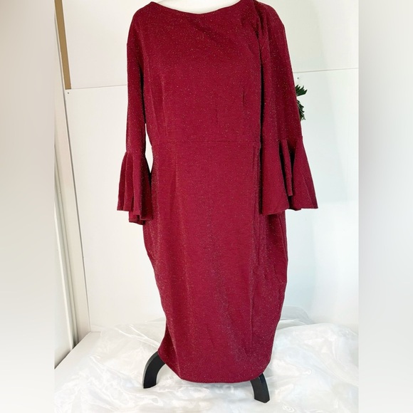 Plus Size Dress For Women Elegant Bell Sleeve Wedding Dresses 18 Plus Wine - Picture 2 of 7